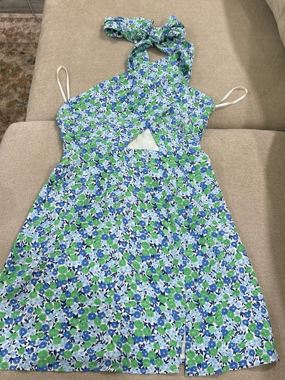 Selfie Leslie Blue and Green Floral Mini Dress